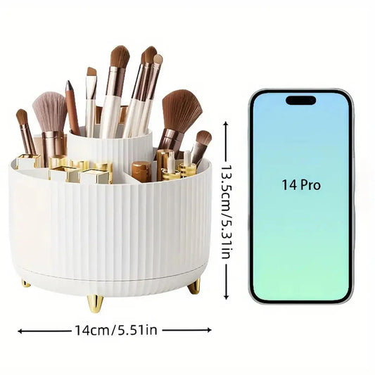 360 °   Organizador de maquillaje giratorio, almacenamiento de cosméticos de plástico de 1 pieza con 5 compartimentos, soporte multifuncional para brochas