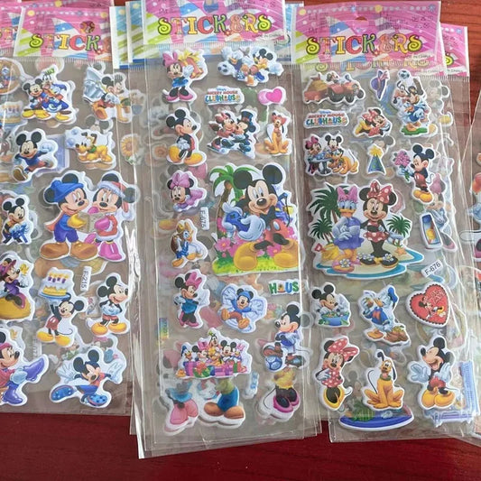 6/12 Uds Mickey Mouse Minnie juguetes pegatinas 3D dibujos animados de Anime para niños pasta de burbujas espesar la pegatina de recompensa juguetes para niños regalo