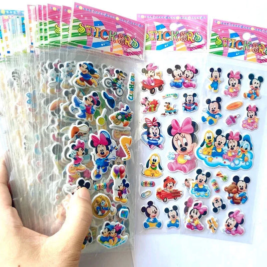 6/12 Uds Mickey Mouse Minnie juguetes pegatinas 3D dibujos animados de Anime para niños pasta de burbujas espesar la pegatina de recompensa juguetes para niños regalo