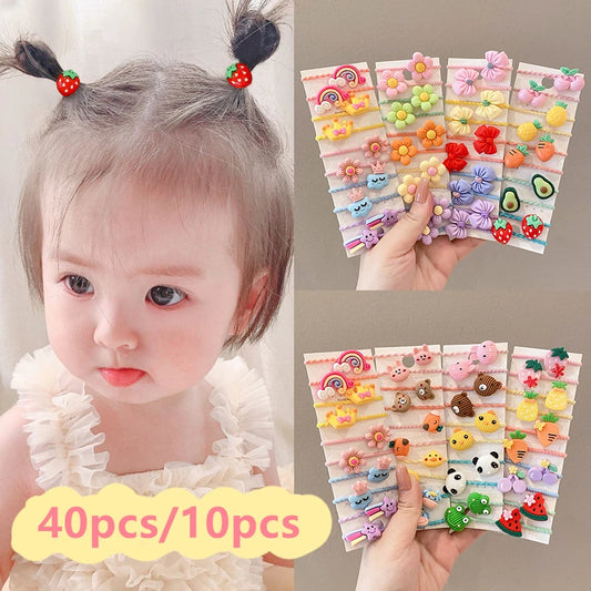 40 uds/10 Uds. Accesorios para el cabello para niña, bandas elásticas para el cabello, Anillo para el cabello estilo flores bonitas, tocado para fiesta de cumpleaños para niños