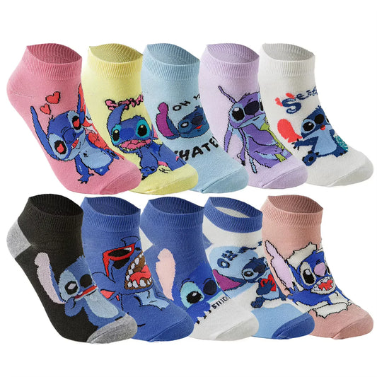 10 pares de calcetines Disney, calcetines de dibujos animados de Anime para hombres y mujeres, calcetines cortos de moda urbana Hip Hop, calcetines novedosos